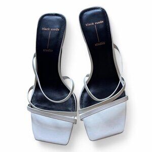 NWOT Black Suede Studio Felicity Calfskin White Strappy Sandals 37.5 [US 7]